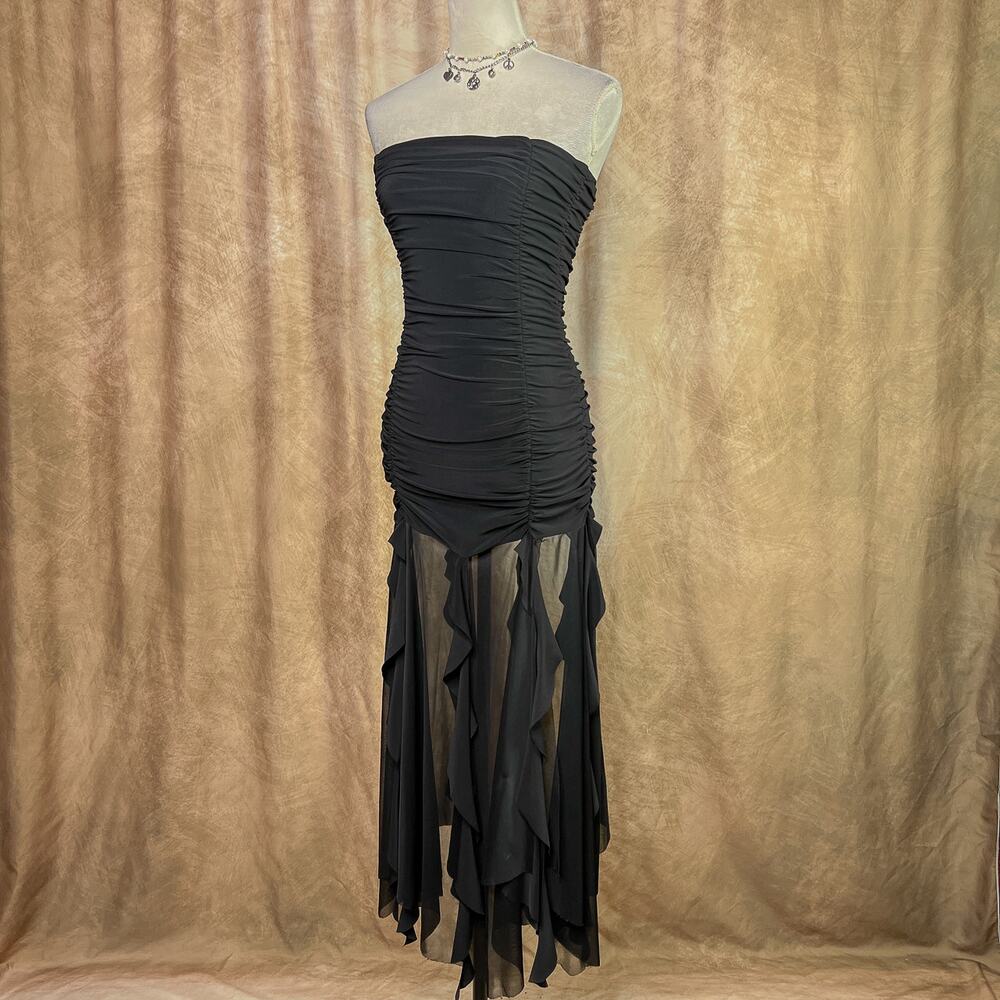 Vintage 90s Bodycon Ruched Party Dress Strapless Maxi Whimsigoth Euro Y2K Indie